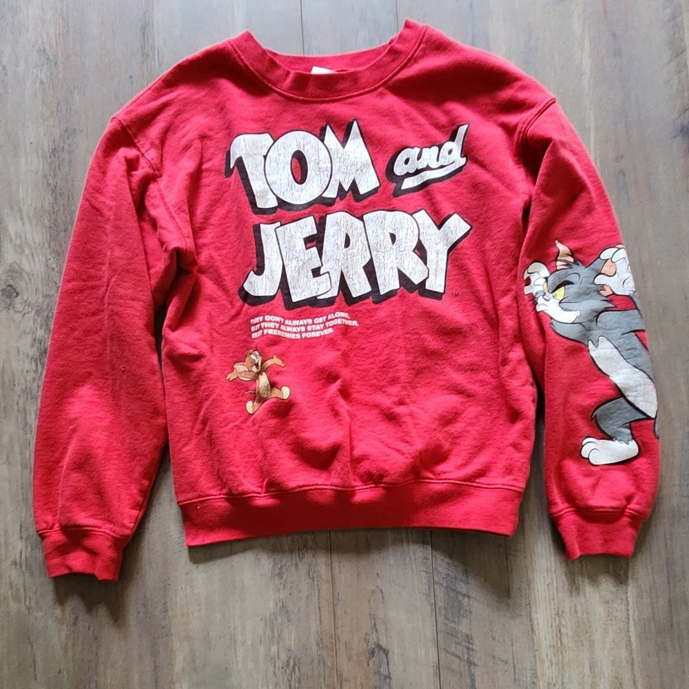 Tom and Jerry Cartoon TV Red Novelty Sweatshirt Women/ Juniors Size S (3-5)